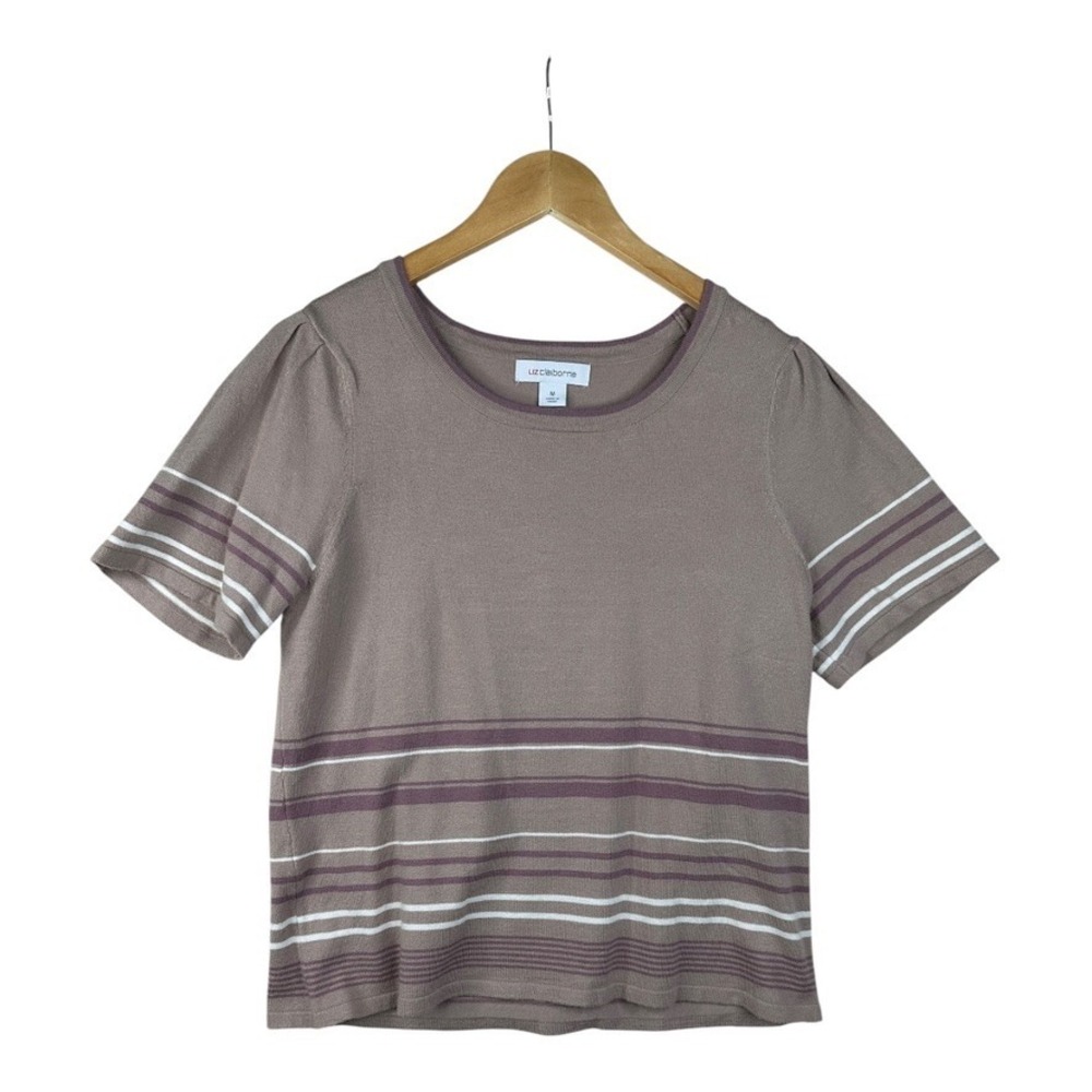 Liz Claiborne Knit Blouse Tee Top Womens Striped Short Sleeve Medium